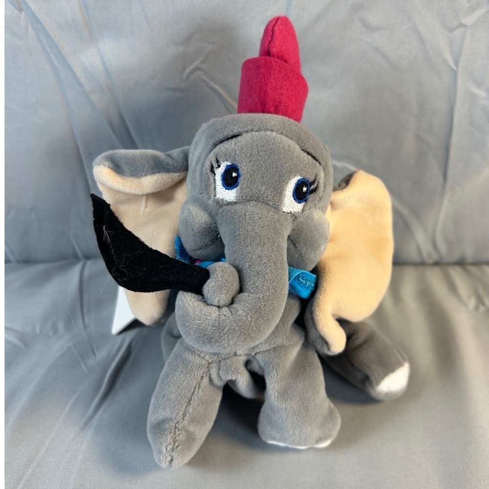 Disney Store Dumbo Elephant‎ Plush Bean Bag Toy Red Hat Crow Feather 7 Inch